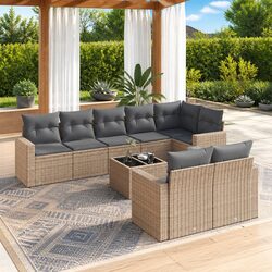 Outdoor Sectional Sofa Set 9 Piece Garden Furniture Beige Poly Rattan with