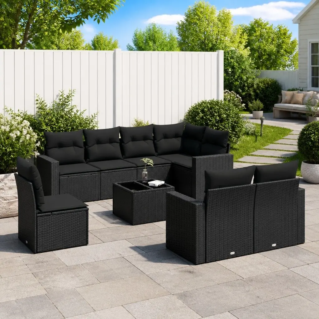 Outdoor Sectional Sofa Set 9 Piece Garden Furniture Black Poly Rattan with