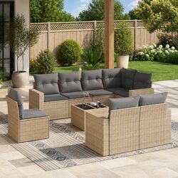 Concise 9 Piece Outdoor Garden Sofa Set in Beige