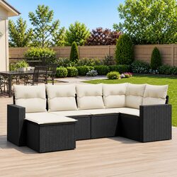 Concise Black Outdoor Sofa Set - 6-Piece with Cushions