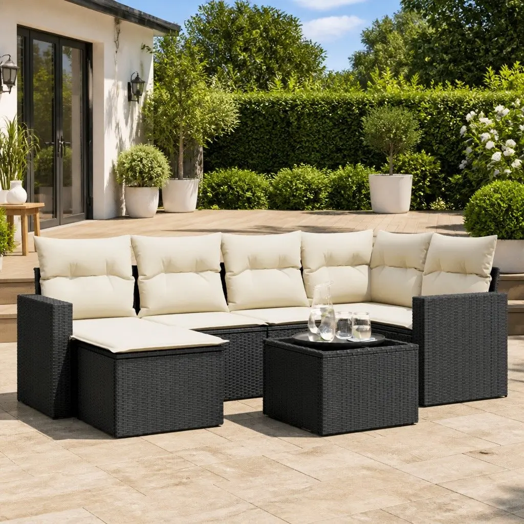 Outdoor Sectional Sofa Set 7 Piece Black Garden Furniture with Storage Cushions