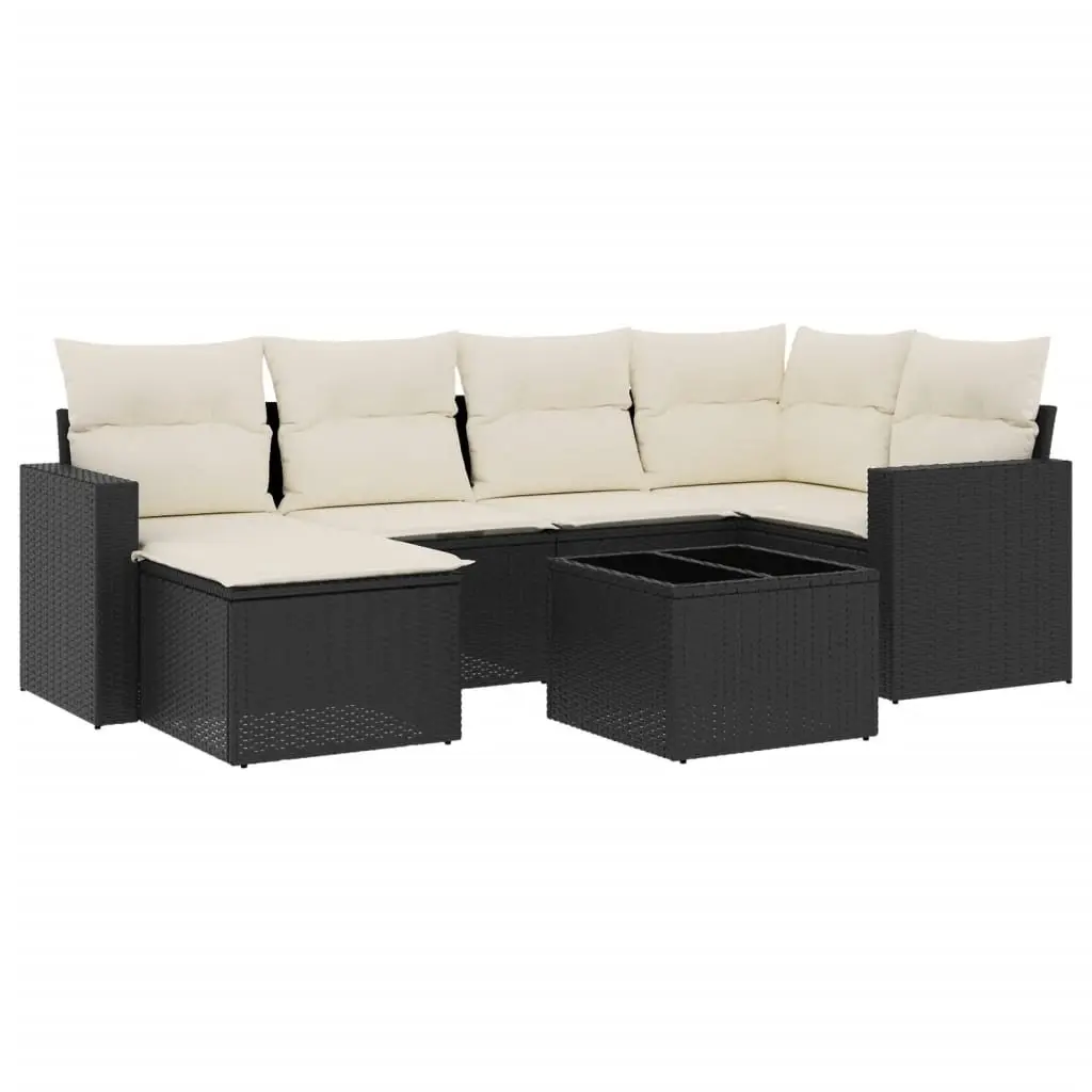 Outdoor Sectional Sofa Set 7 Piece Black Garden Furniture with Storage Cushions