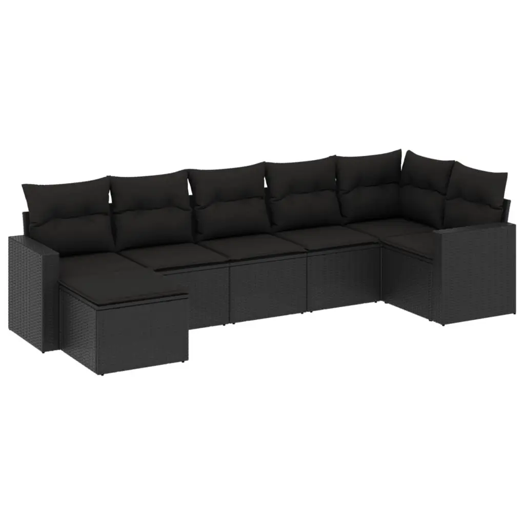 Outdoor Sectional Sofa Set 7 Piece Garden Furniture Black Poly Rattan with