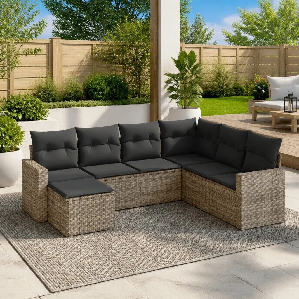 Outdoor Sectional Sofa Set 7 Piece Garden Furniture Grey Rattan Modular with