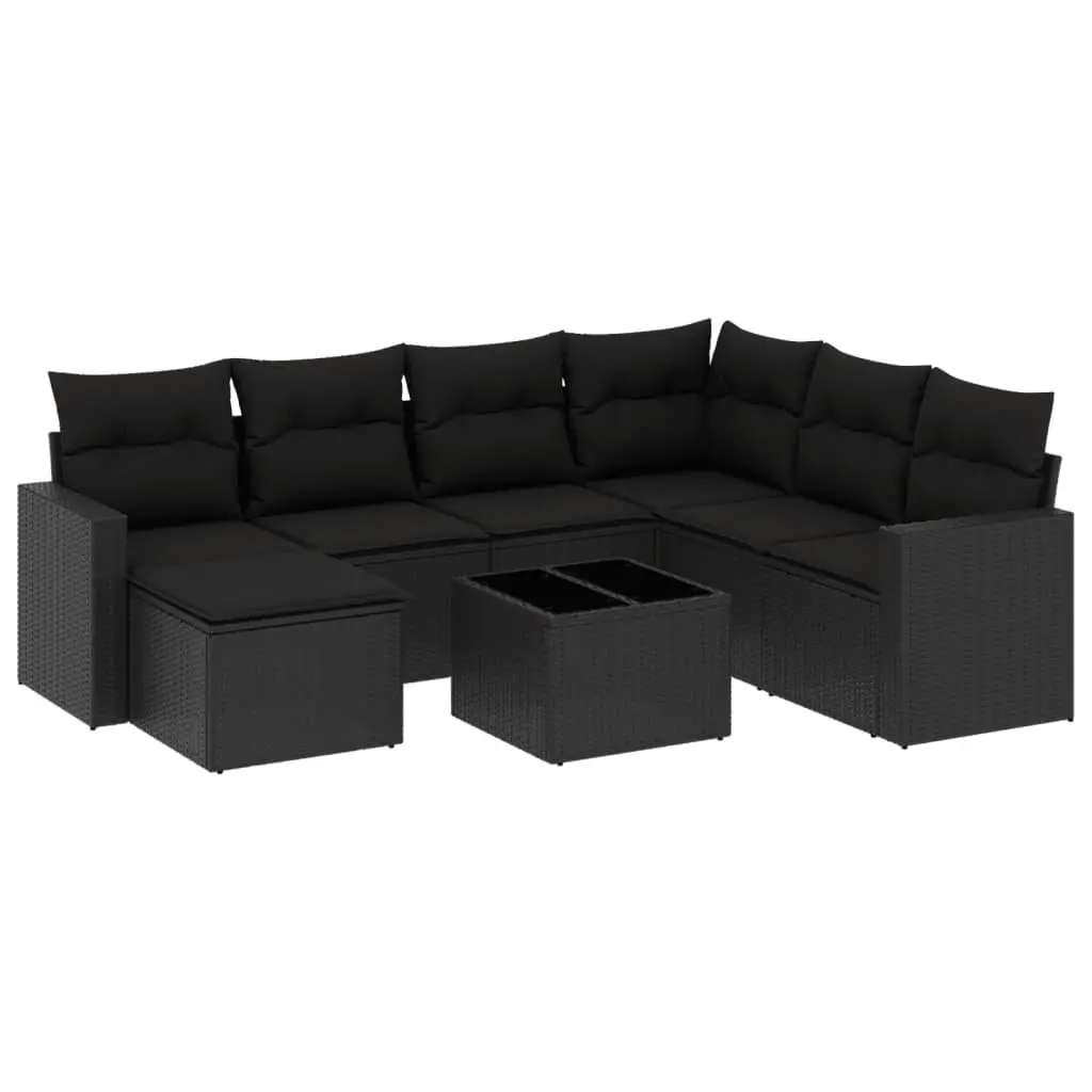 8 Piece Outdoor Sectional Sofa Set Black Poly Rattan Garden Furniture Patio