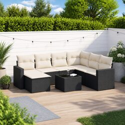 Compact 8-Piece Garden Sectional Sofa Set in Black