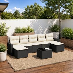 Outdoor Sectional Sofa Set 8 Piece Black Modular Garden Furniture with Storage