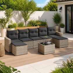 8 Piece Outdoor Sectional Sofa Set Grey Poly Rattan Garden Lounge Furniture