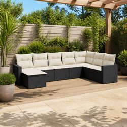 Compact 8 Piece Black Rattan Garden Sofa Set for Outdoors