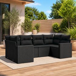 Outdoor Sectional Sofa Set 6 Piece Black Poly Rattan Garden Furniture with