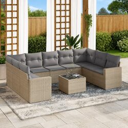 Concise 10 Piece Outdoor Sectional Sofa Set in Beige