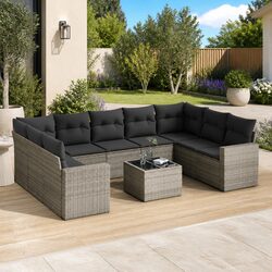 Concise Grey Outdoor Sectional Sofa Set, 10 Pieces