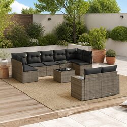 10 Piece Outdoor Garden Sofa Set with Storage Grey Poly Rattan Patio Sectional