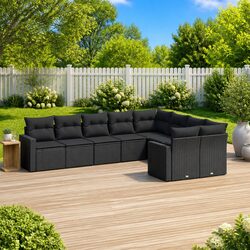 Concise 9-Piece Black Outdoor Sofa Set for Your Home