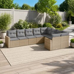9 Piece Beige Sectional Sofa Set: Outdoor Comfort