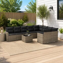 10 Piece Outdoor Sectional Sofa Set Grey Poly Rattan Garden Furniture with