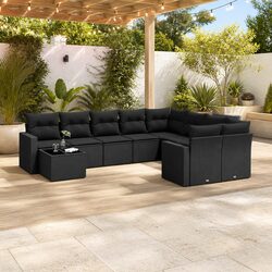 10 Piece Outdoor Sectional Sofa Set with Storage Black Poly Rattan Garden
