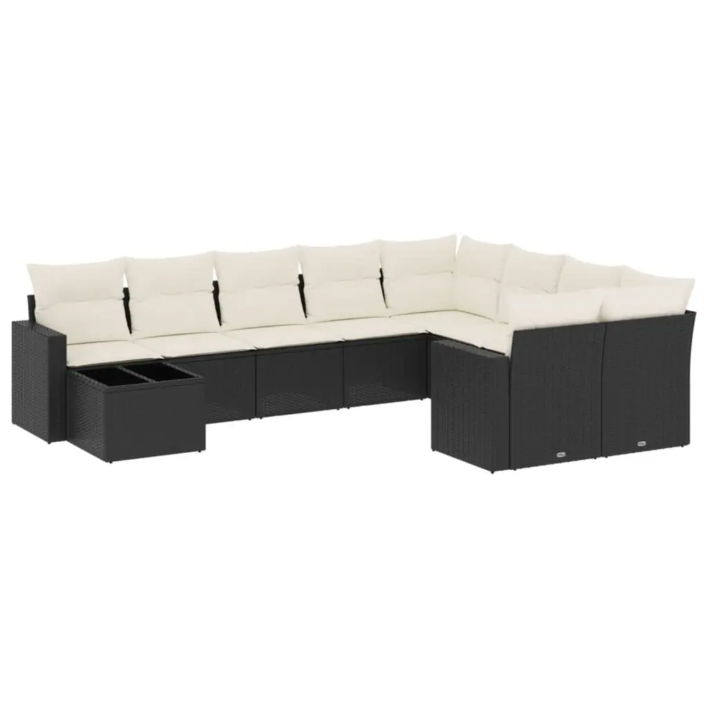 10 Piece Outdoor Garden Sectional Sofa Set with Storage Black Poly Rattan Patio