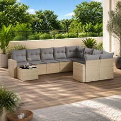 10-Piece Beige Outdoor Sectional Sofa Set - Compact Design