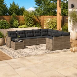 Outdoor Sectional Sofa Set 10 Piece Grey Garden Furniture Poly Rattan with