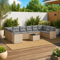 Garden Sofa Set 11 Piece Outdoor Sectional Modular Patio Furniture Beige Rattan