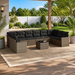 Compact 11 Piece Grey Rattan Sofa Set for Outdoors