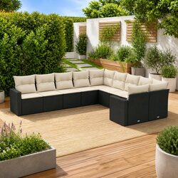 Outdoor Sectional Sofa Set 10 Piece Black Poly Rattan Modular Garden Furniture