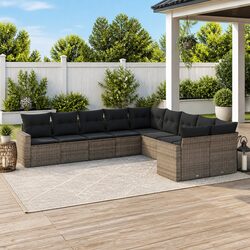 Outdoor Sectional Sofa Set 10 Piece Garden Furniture Grey Poly Rattan with