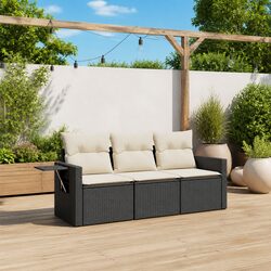 Compact 3 Piece Black Garden Sofa Set - Essentials Included