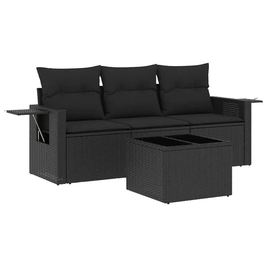 Garden Sofa Set 4 Piece Outdoor Furniture Patio Sectional Black Poly Rattan