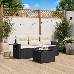 Garden Sofa Set 4 Piece Outdoor Furniture Patio Black Poly Rattan with Cushions