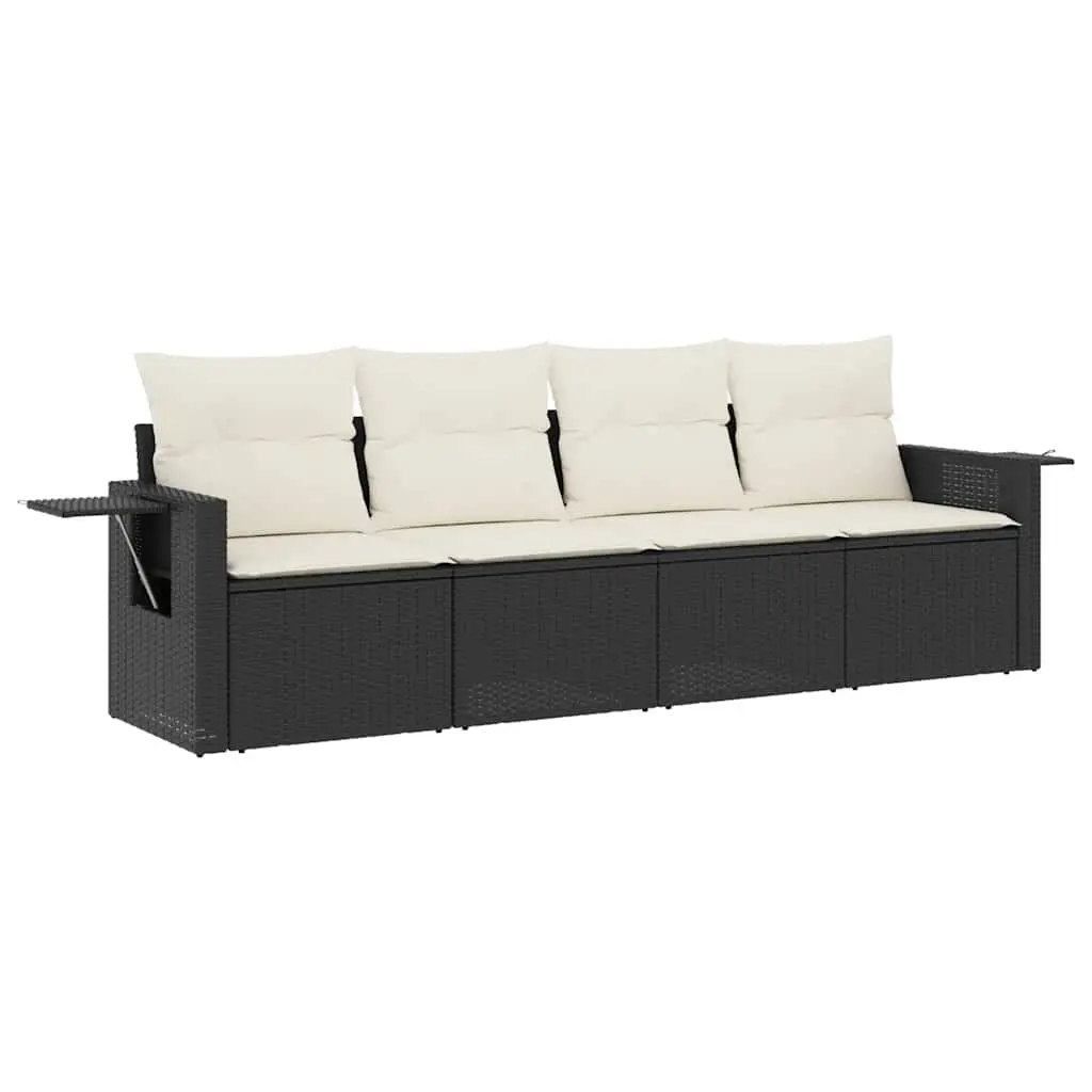 Garden Sofa Set Black 4 Piece Outdoor Furniture Poly Rattan with Cushions
