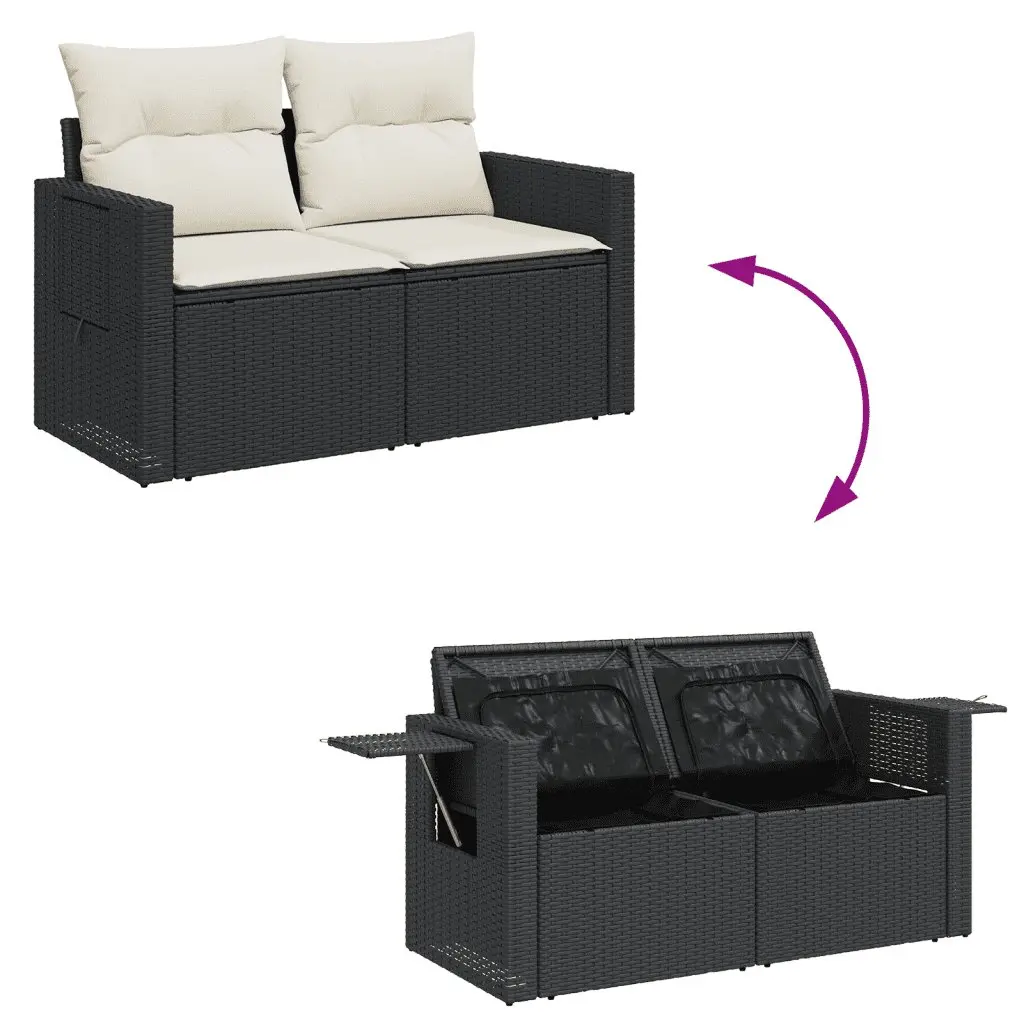 Garden Sofa Set Black 4 Piece Outdoor Furniture Poly Rattan with Cushions