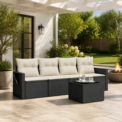 Concise 5 Piece Garden Sofa Set in Black Poly Rattan