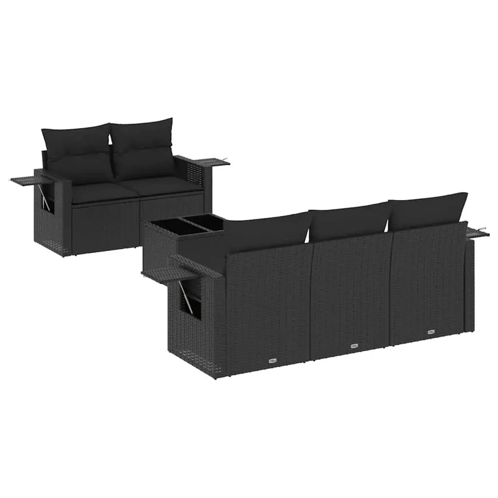Garden Sofa Set 6 Piece Outdoor Furniture Black Poly Rattan Modular Patio