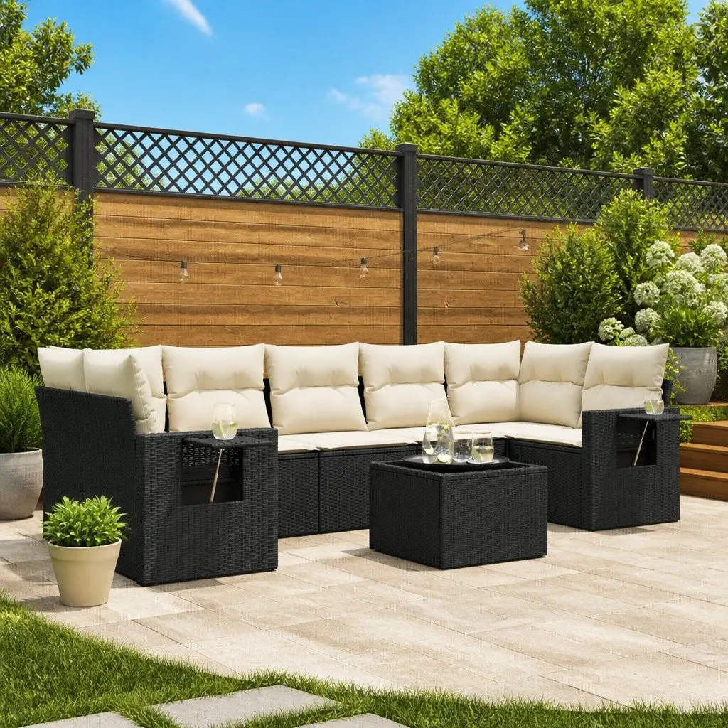 Garden Sofa Set Black 8 Piece Modular Outdoor Furniture with Storage
