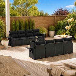 9 Piece Garden Sofa Set with Cushions Black Outdoor Furniture Patio Rattan