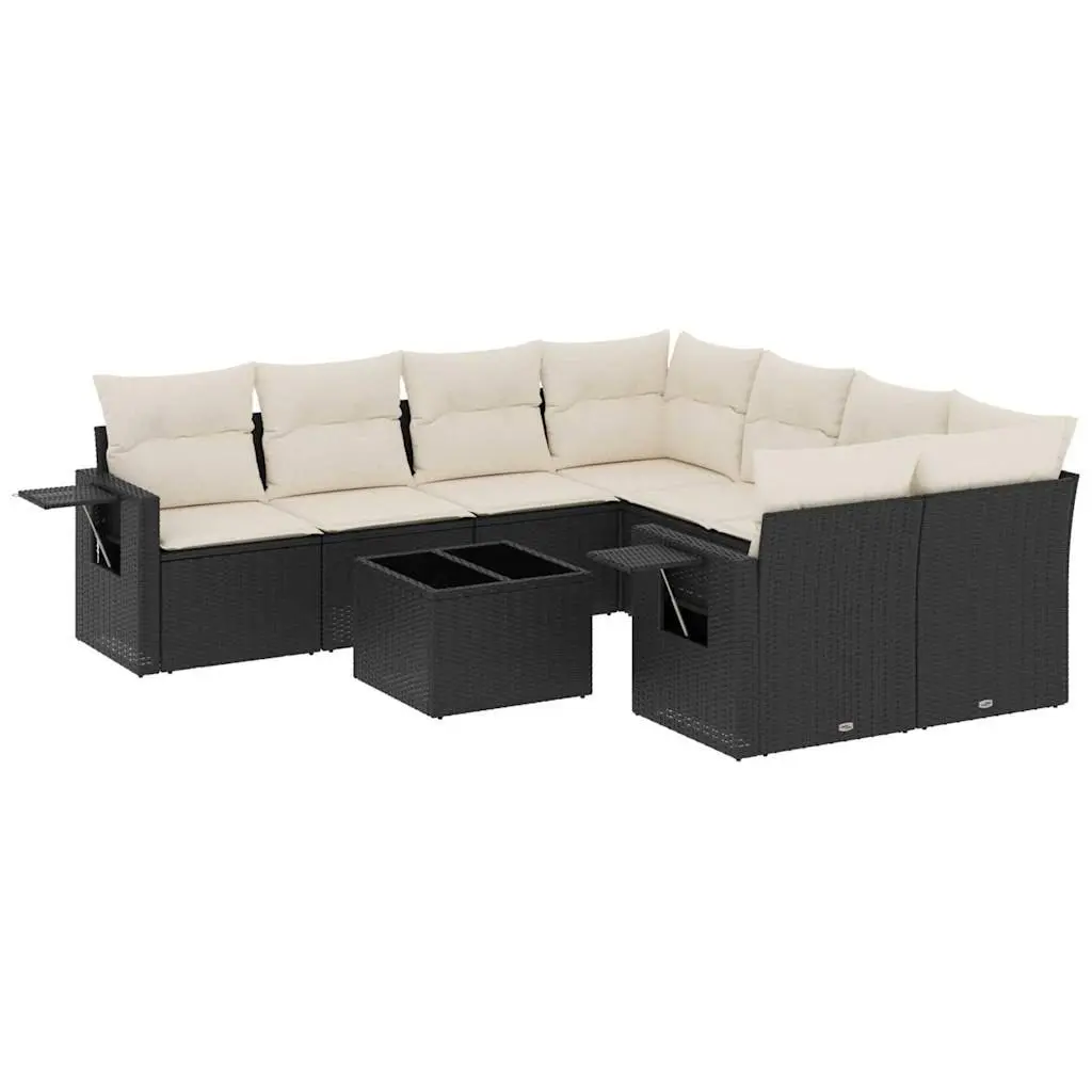 Garden Sofa Set Black 9 Piece Outdoor Furniture Patio Lounge with Storage Cushions