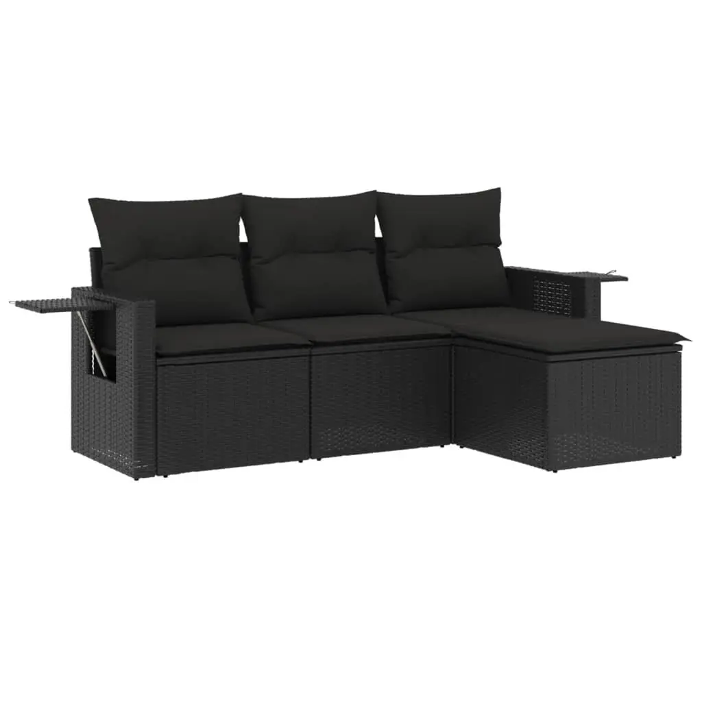 Garden Sofa Set 4 Piece Outdoor Furniture Black Poly Rattan Patio Lounge with