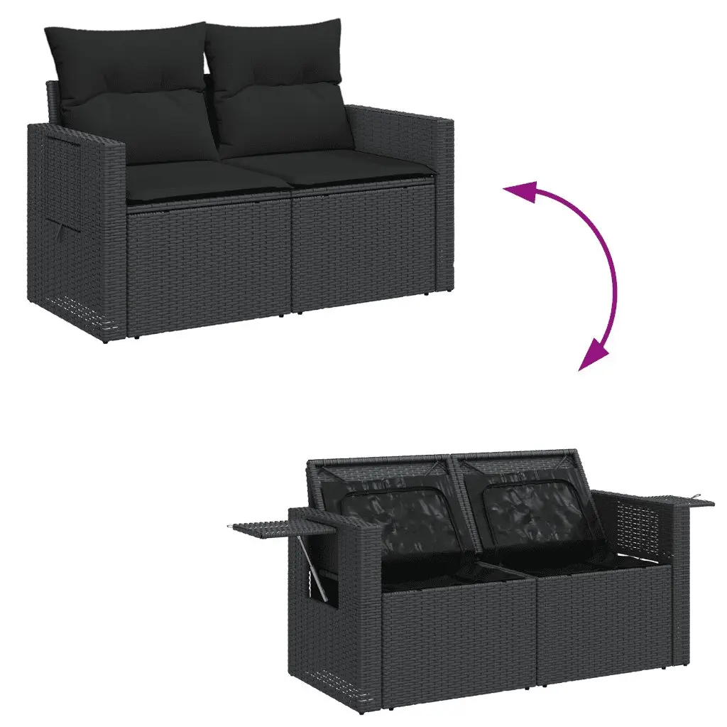 Garden Sofa Set 5 Piece Outdoor Furniture Black Poly Rattan Patio Seating with