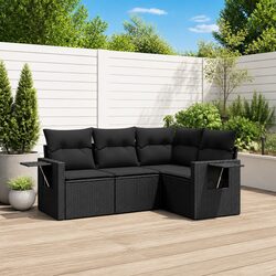 Garden Sofa Set 4 Piece Outdoor Furniture Patio Lounge Black Poly Rattan Modular