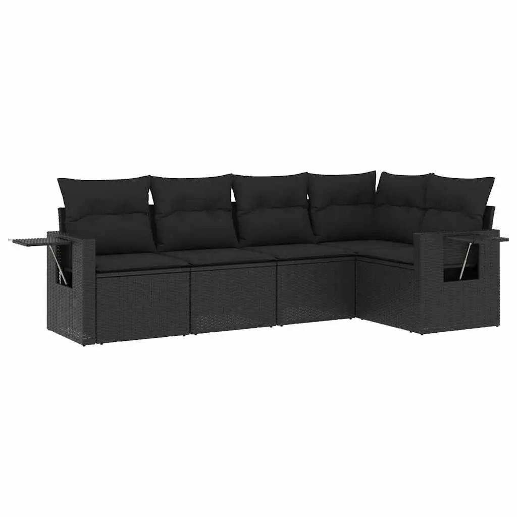 Garden Sofa Set Black 5 Piece Modular Rattan Cushions Outdoor Furniture