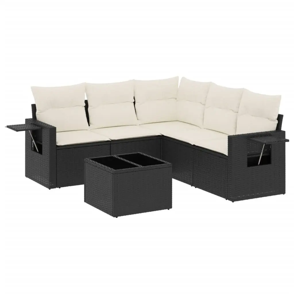Garden Sofa Set 6 Piece Outdoor Furniture with Cushions Storage Black Poly