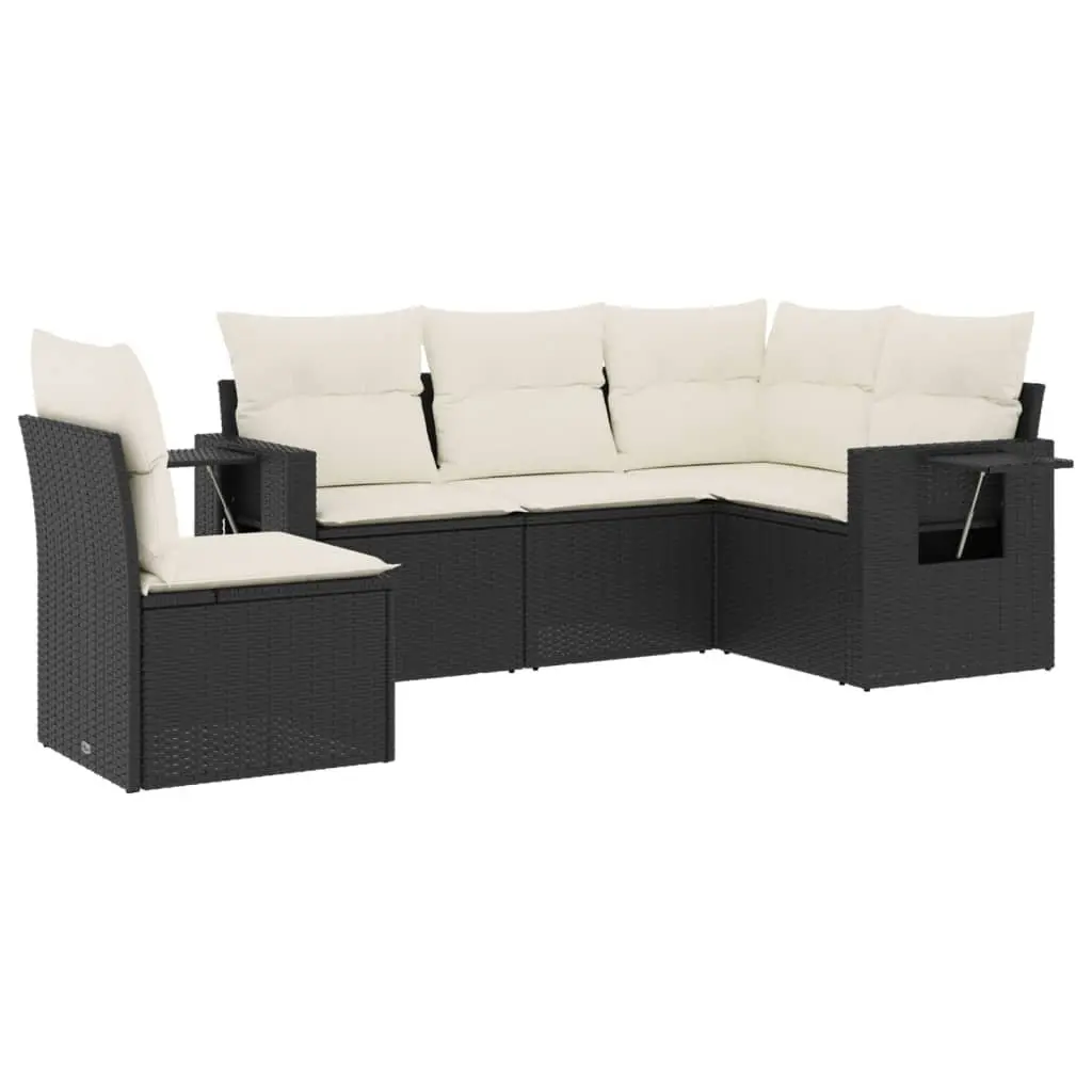 Garden Sofa Set 5 Piece Outdoor Furniture Black Poly Rattan Patio Seating