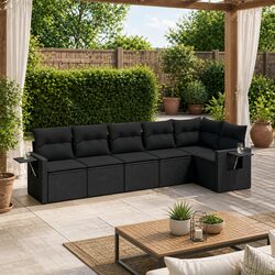 Garden Sofa Set 6 Piece Outdoor Furniture Black Poly Rattan Patio Modular