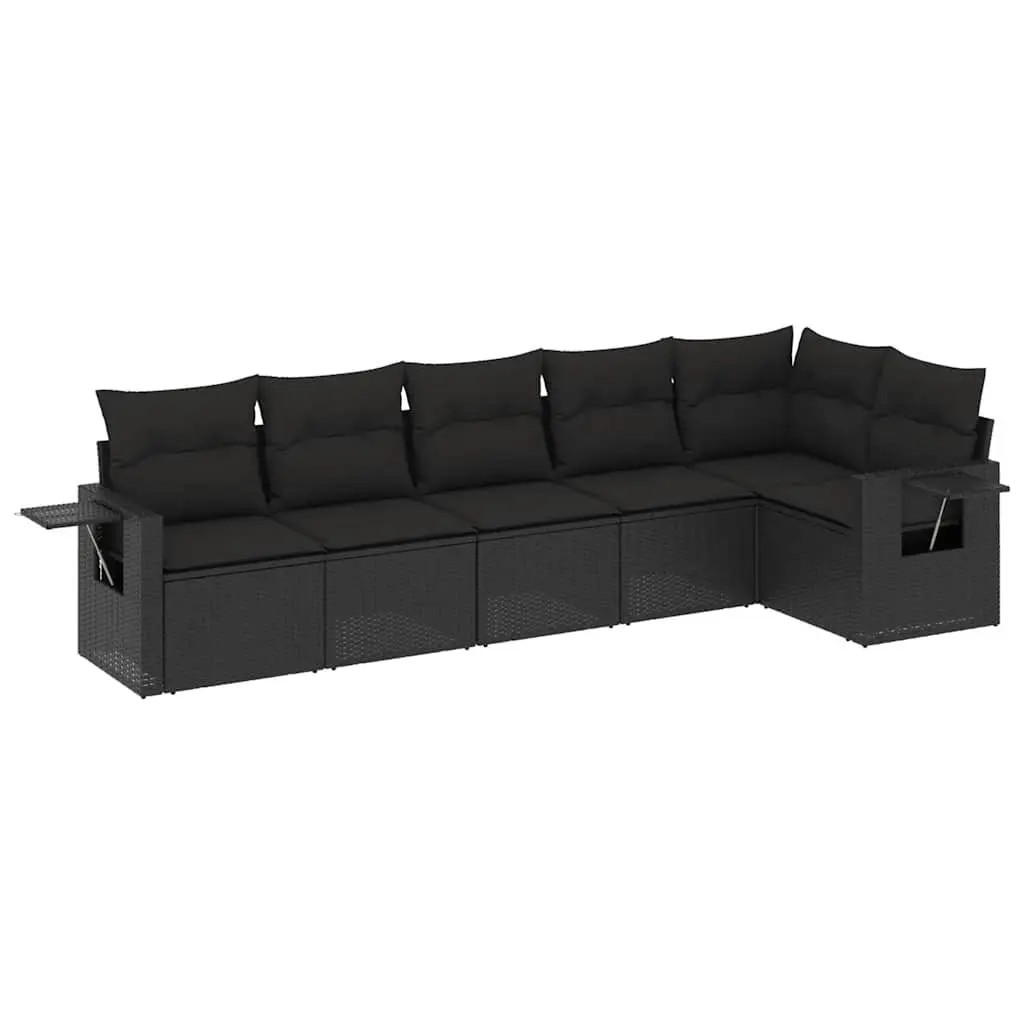 Garden Sofa Set 6 Piece Outdoor Furniture Black Poly Rattan Patio Modular