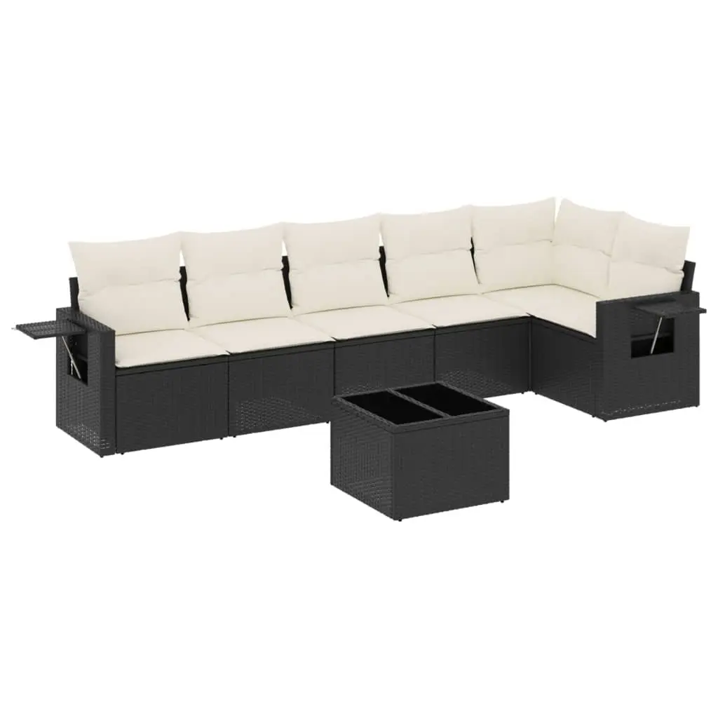 Garden Sofa Set 7 Piece Outdoor Furniture Black Poly Rattan with Cushions