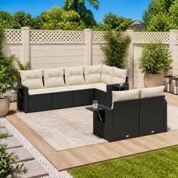 7 Piece Garden Sofa Set Outdoor Furniture Black Poly Rattan Patio Sectional