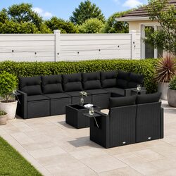 9 Piece Outdoor Garden Sofa Set Poly Rattan Patio Furniture with Cushions Black