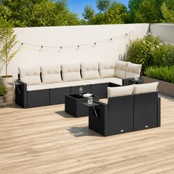 Garden Sofa Set 9 Piece Outdoor Furniture Black Poly Rattan Modular Patio Lounge